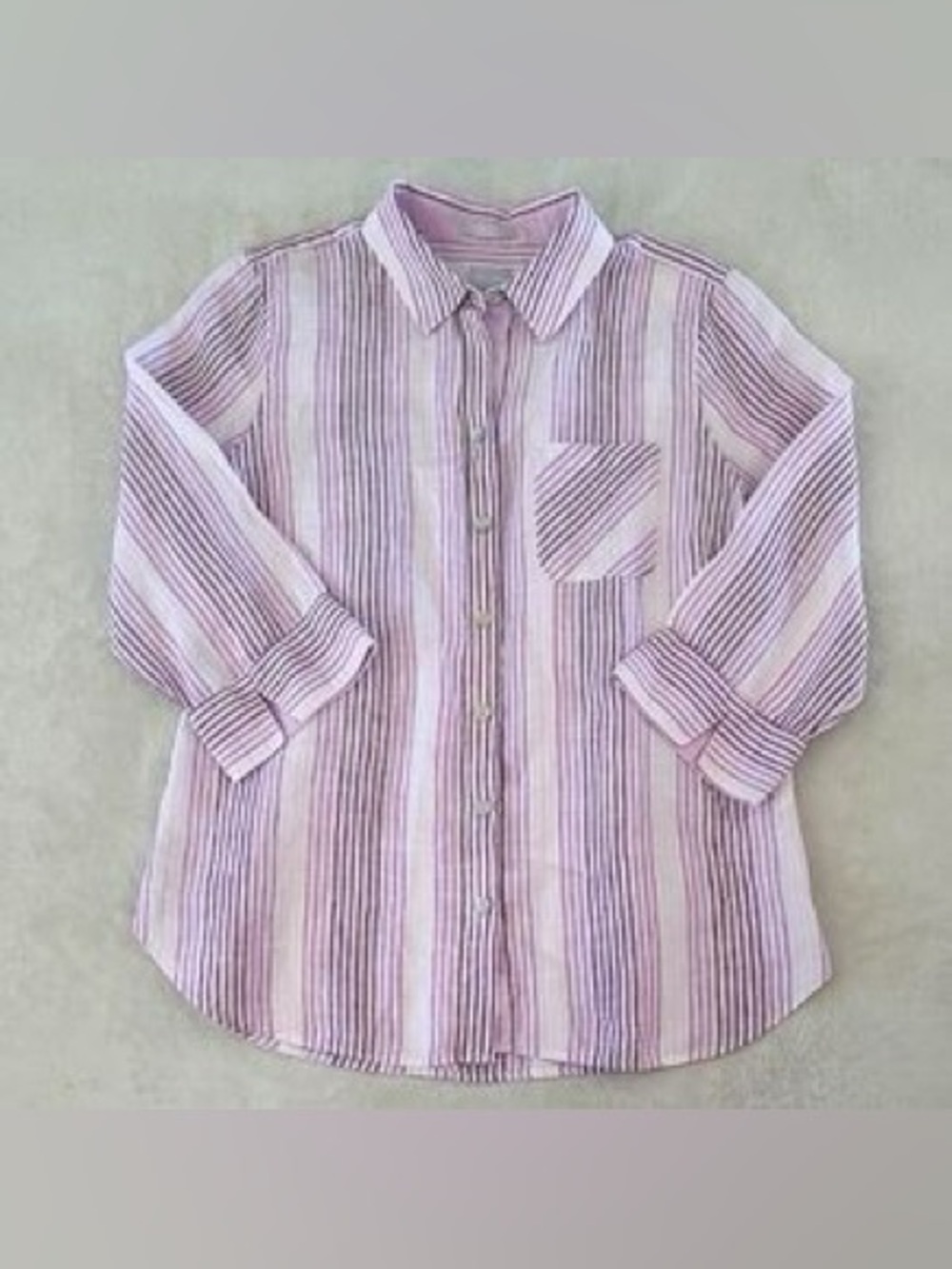 Chico's purple and white striped linen button-up shirt  size 1 USA size S/M